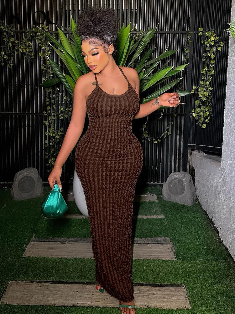 Gerafftes Maxi-Kleid Damen – Spaghetti-Träger Bandage Rückenfrei Bodycon