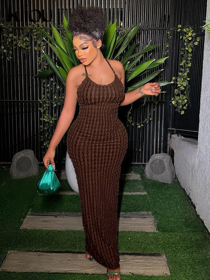 Gerafftes Maxi-Kleid Damen – Spaghetti-Träger Bandage Rückenfrei Bodycon