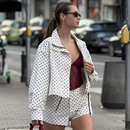 Damen Oversized Polka Dot Bomber Jacke Crop Zip-Up