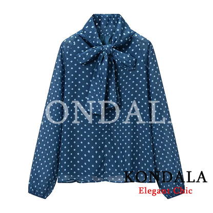 Romantische Polka-Dot-Bluse mit Schleife – Elegantes Sommerhemd mit Rundhalsausschnitt