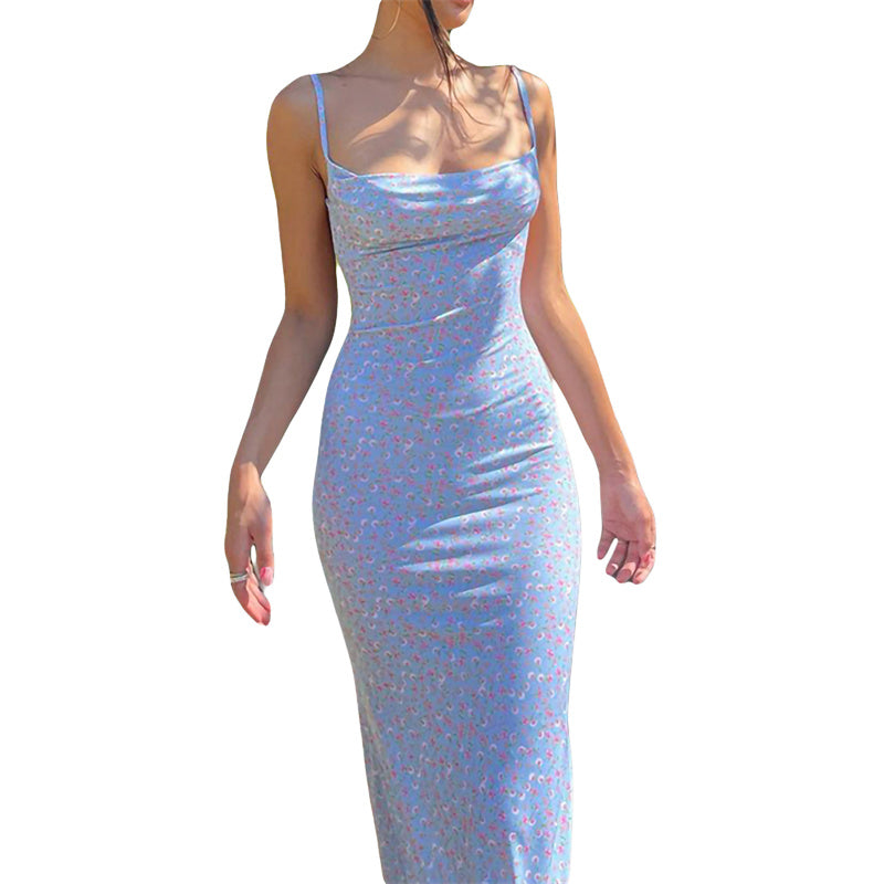 Blumen-Print Bodycon-Maxikleid Rückenfrei - JWANOFFIZIELL