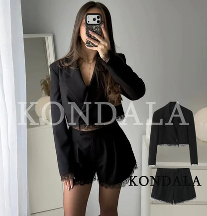 Elegantes Spitzen-Blazer-Set – Kurzer Blazer & Shorts | Business & Party Look