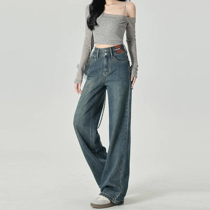 Wide-Leg-Jeans Damen – High-Waist Straight Leg Casual Kontrastfarben