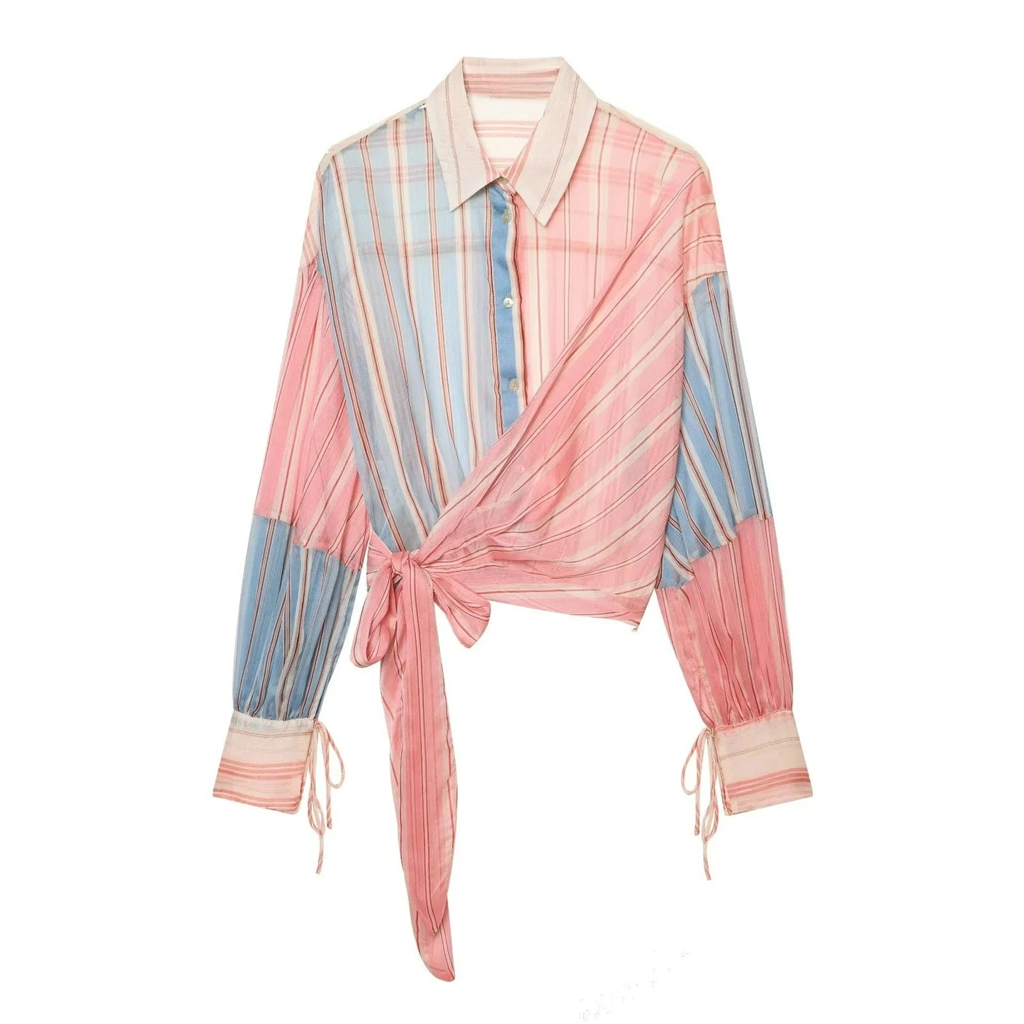 Transparentes Streifenhemd mit Taillienknoten – Stylisches See-Through Sommerbluse