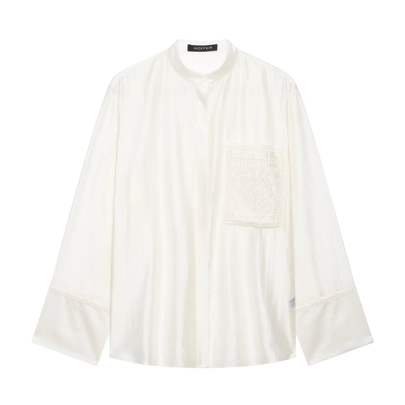 Bestickte Satin-Bluse mit Stehkragen - JWANOFFIZIELL