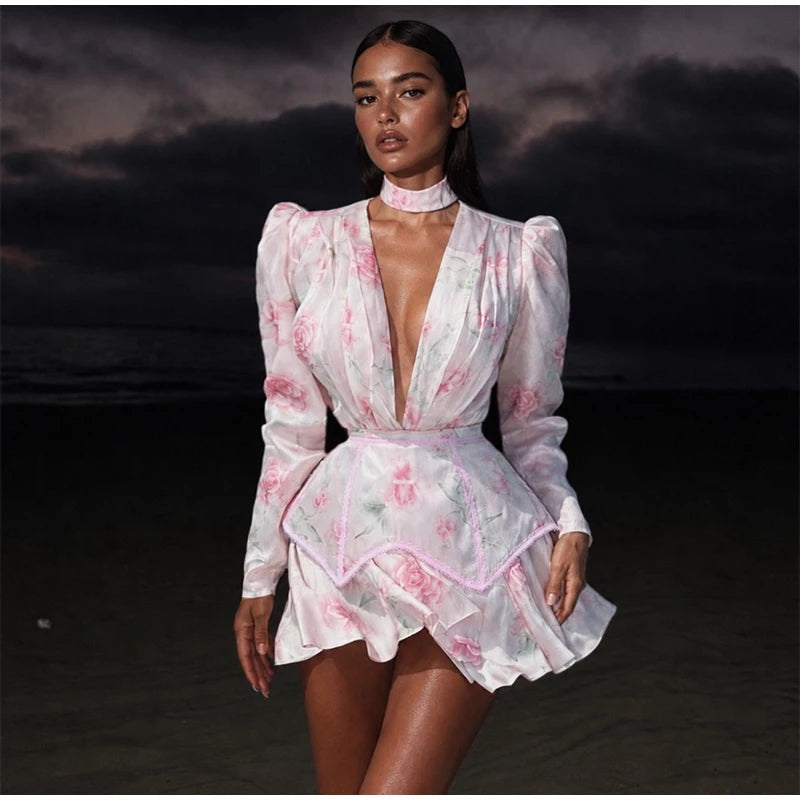 Rosen-Print Satin-Playsuit mit Rüschen - JWANOFFIZIELL