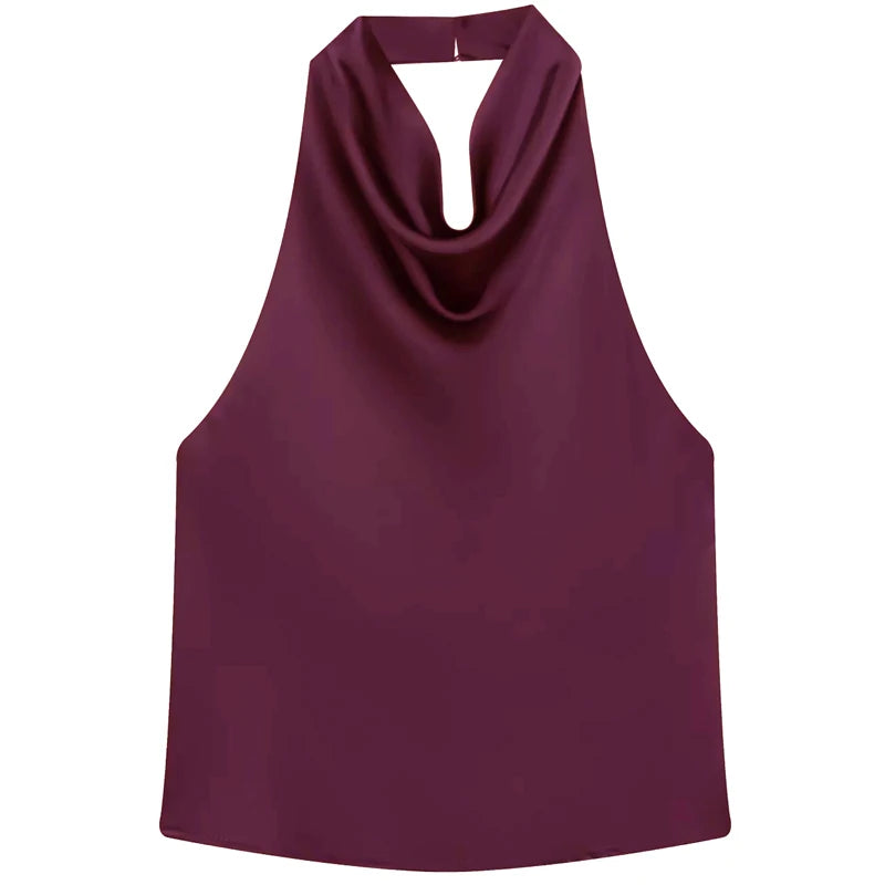 Damen Halter Satin Korsett Top Rückenfrei Elegant