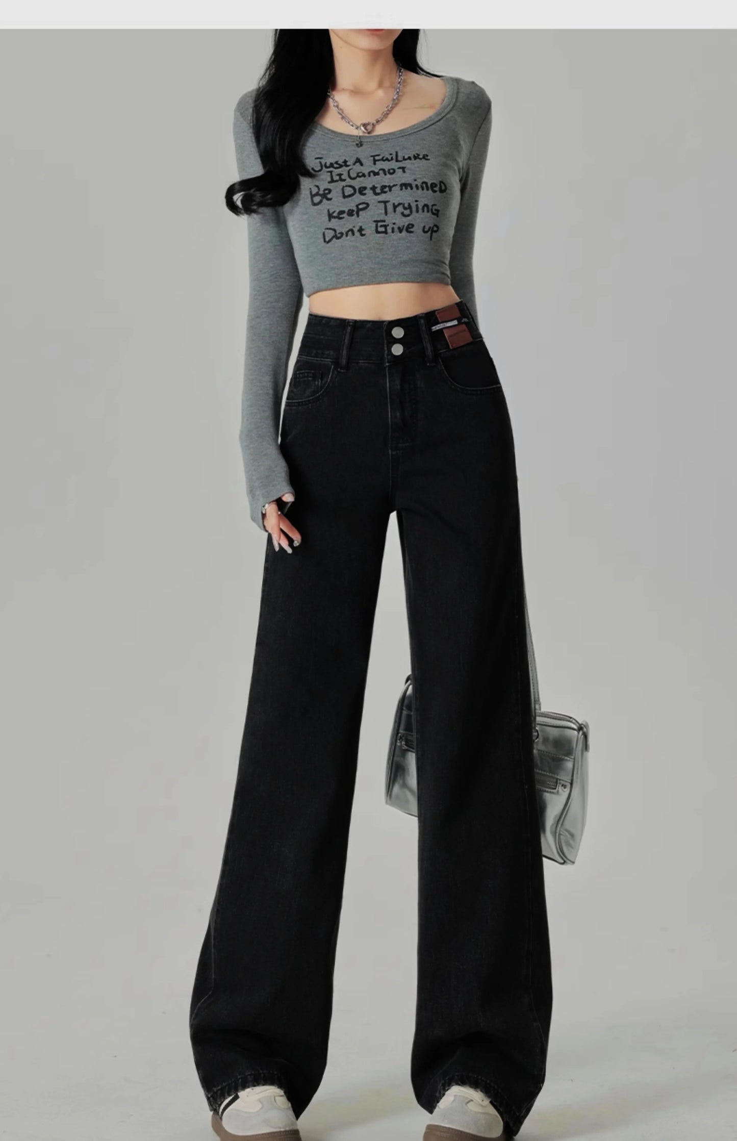 Wide-Leg-Jeans Damen – High-Waist Straight Leg Casual Kontrastfarben