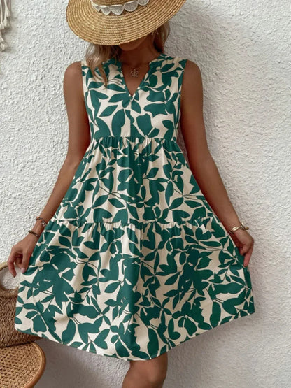 Damen Boho-Kleid mit Print, ärmellos, V-Ausschnitt
