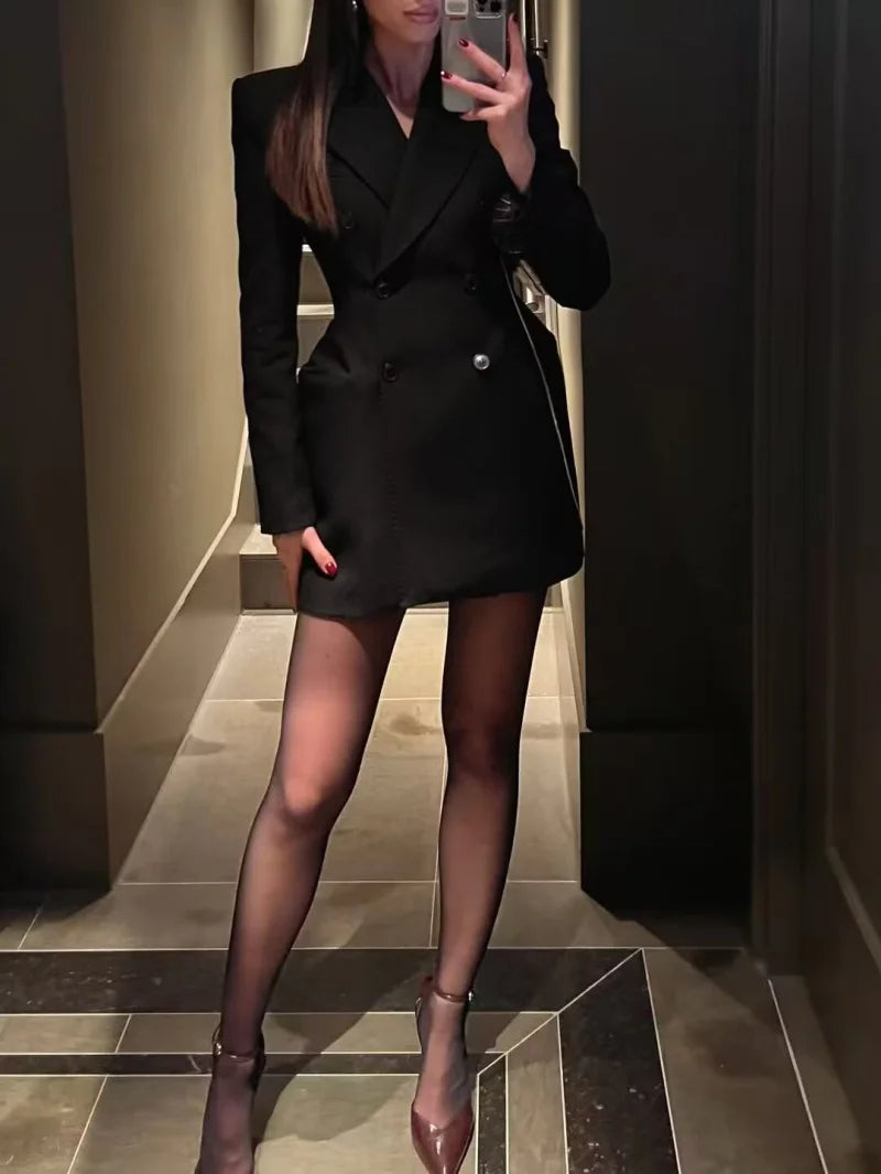 Langer Doppelstoff-Blazer in Midi-Länge – Elegante Business-Jacke in Schwarz