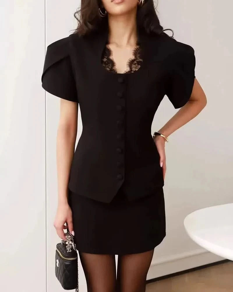 Puffärmel Spitzen-Blazer