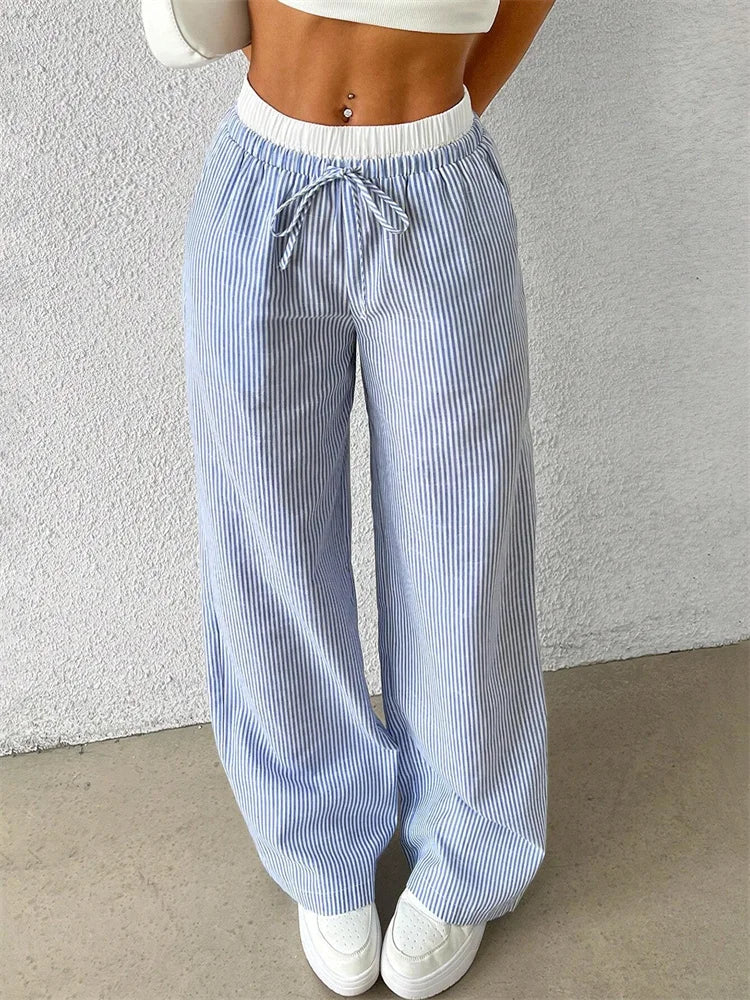 Gestreifte Wide-Leg Hose Damen – Y2K Casual Streetwear Herbst/Winter