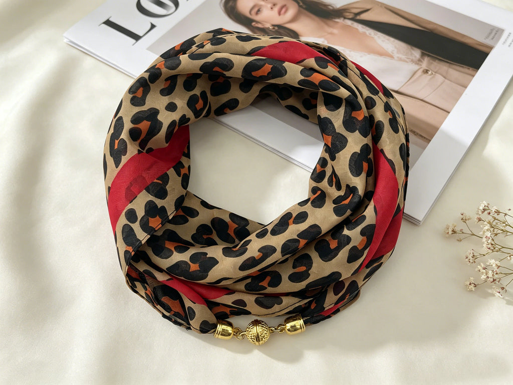 Leo-Print Chiffon-Halstuch mit Magnetverschluss - JWANOFFIZIELL