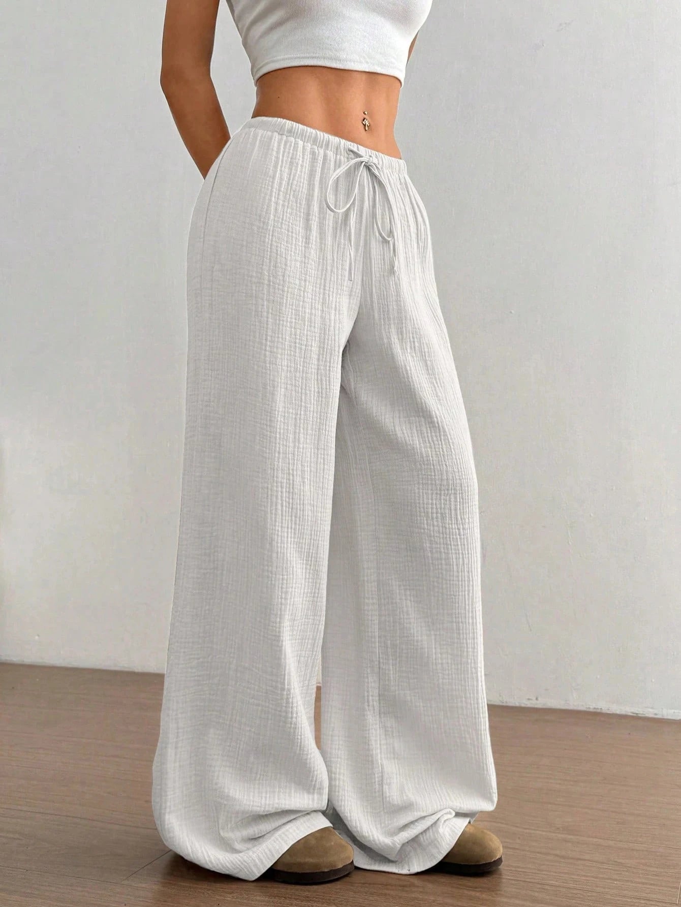 Lässige Straight-Leg Hose Damen – Kordelzug Elastischer Bund Streetwear