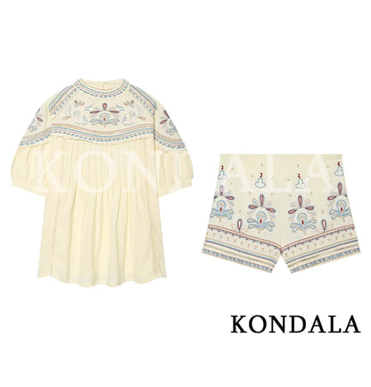 Elegantes Stickerei-Set – Lässiges Hemd & Mini-Shorts für den Sommer