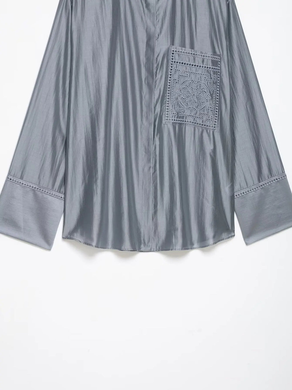 Bestickte Satin-Bluse mit Stehkragen - JWANOFFIZIELL