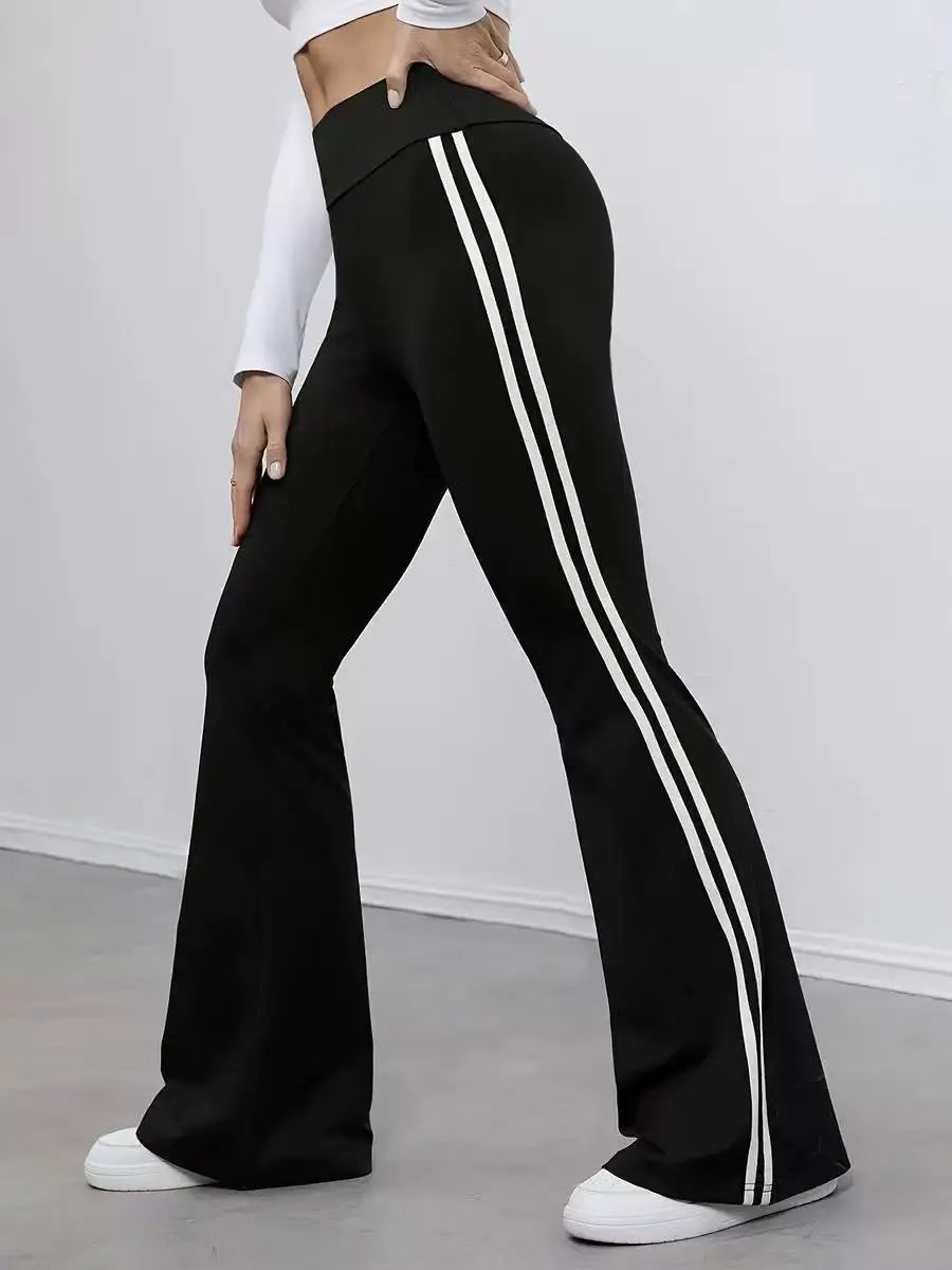 High-Waist-Hose Damen Schwarz – Weißer Seitenstreifen Slim Fit Sporty-Chic