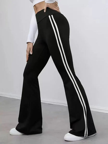 High-Waist-Hose Damen Schwarz – Weißer Seitenstreifen Slim Fit Sporty-Chic
