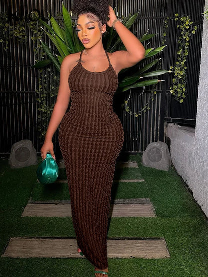 Gerafftes Maxi-Kleid Damen – Spaghetti-Träger Bandage Rückenfrei Bodycon