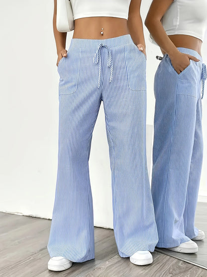 Gestreifte Casualhose Damen Blau – Taschen Sportlich Entspannt Alltag