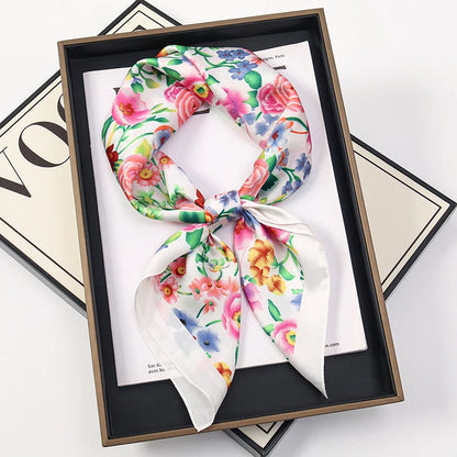 Luxuriöses Satin-Seidentuch Damen – Quadratisches Markentuch mit Blumenmuster