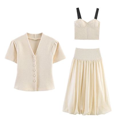 Elegantes Strick-Set – Kurzarm-Jacke & Midirock | Minimalistischer Sommerlook