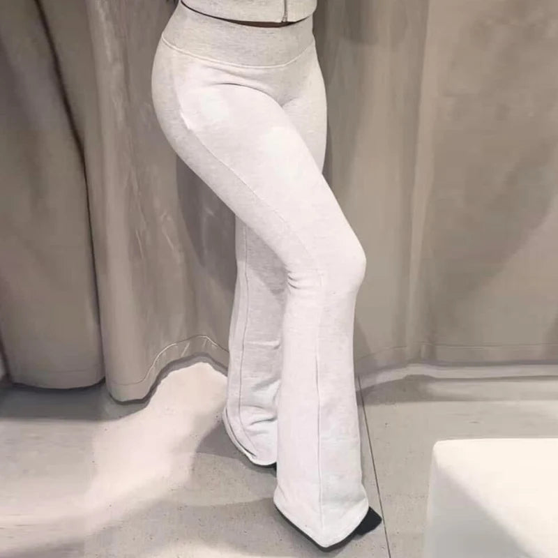 Trendige Fleece Flared-Hose mit Hohem Bund – Weiche Ausgestellte Freizeithose