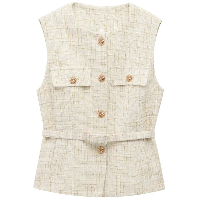 Elegante Ärmellose Strukturweste mit Knopfleiste – Modernes Slim-Fit Layering-Top