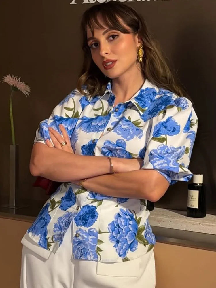 Popeline-Hemd mit Blauem Print - JWANOFFIZIELL