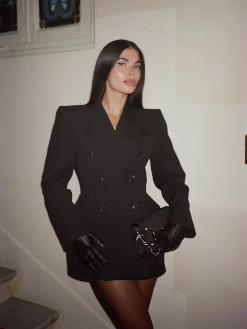 Langer Doppelstoff-Blazer in Midi-Länge – Elegante Business-Jacke in Schwarz