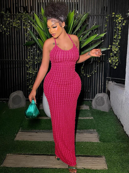 Gerafftes Maxi-Kleid Damen – Spaghetti-Träger Bandage Rückenfrei Bodycon