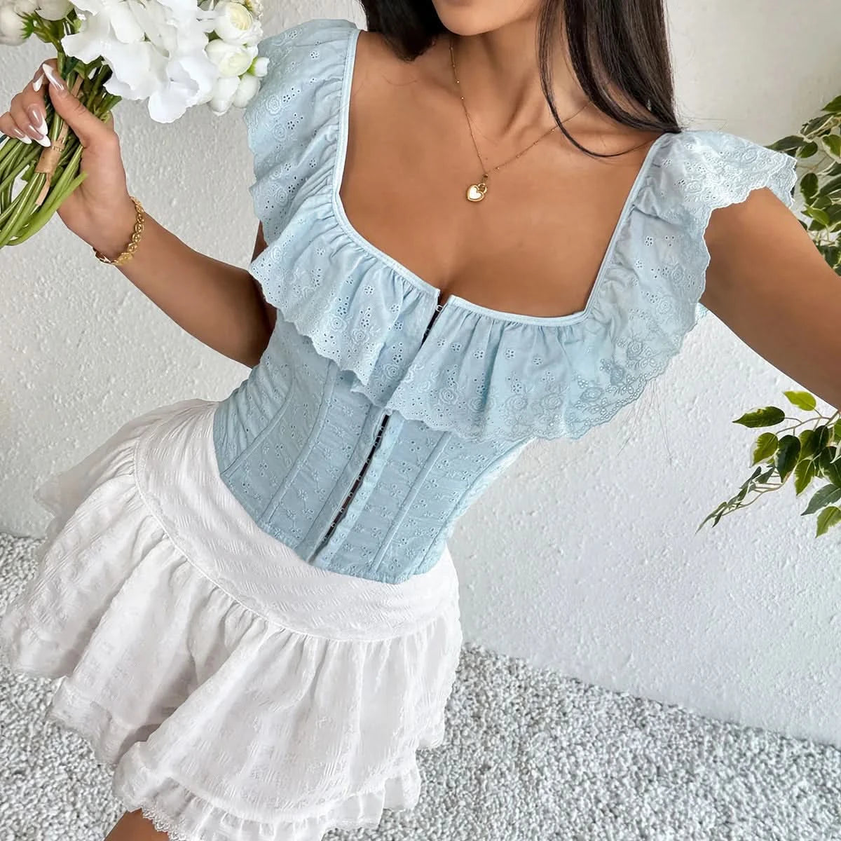 Rüschen Lace-up Top