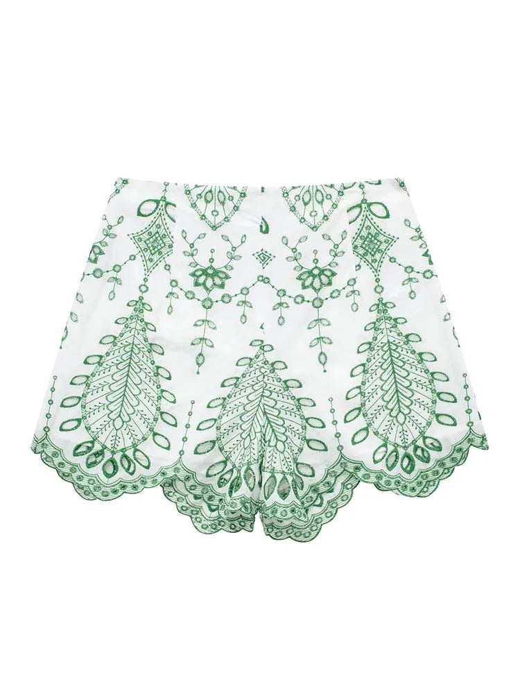 Besticktes Sommer-Set Damen – Kurze Bluse & Shorts mit Stickerei