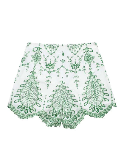 Besticktes Sommer-Set Damen – Kurze Bluse & Shorts mit Stickerei