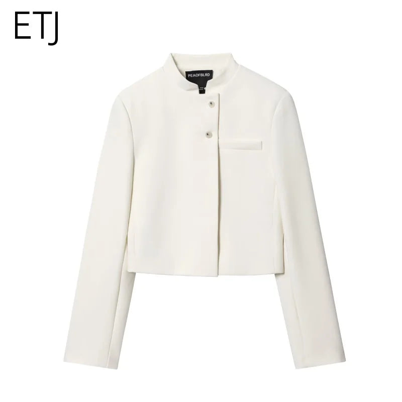 Eleganter Stehkragen Blazer in Weiß – Taillierter Business-Look