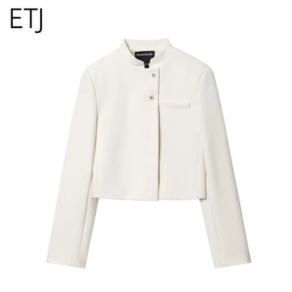 Eleganter Stehkragen Blazer in Weiß – Taillierter Business-Look