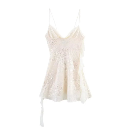 Damen Pailletten-Minikleid, rückenfreies Trägerkleid