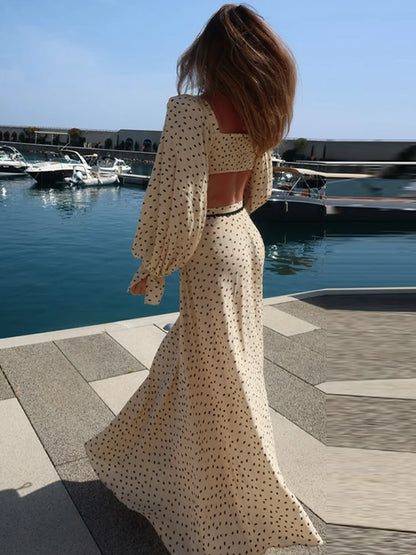 Polka-Dot-Set Damen – Laternenhülsen-Top & Trompetenrock Elegant Sommer