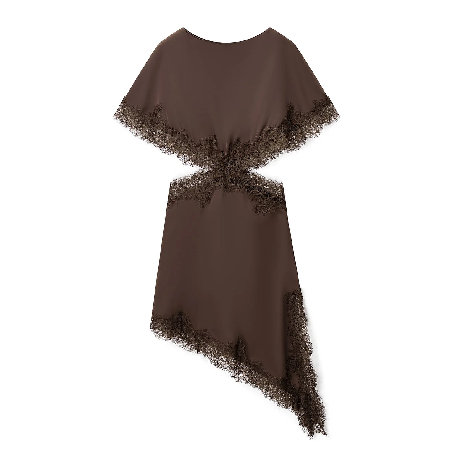 Elegantes Satin-Kleid Damen – Asymmetrischer Saum mit Spitze & Hollow-Out Taille
