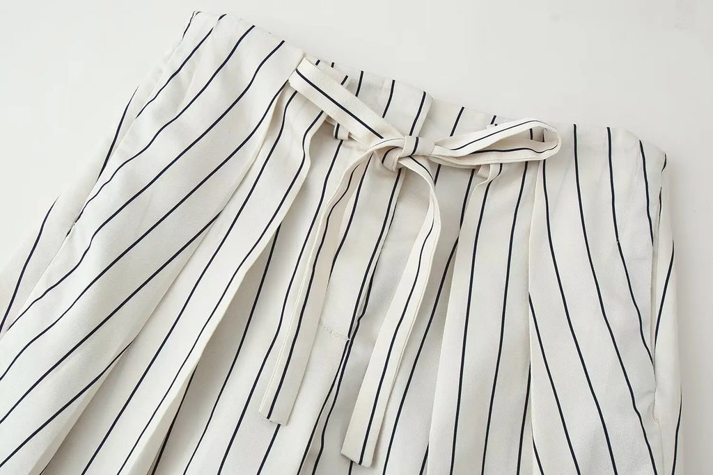 Beige Streifen-Set Puffärmel-Hemd & Hose - JWANOFFIZIELL