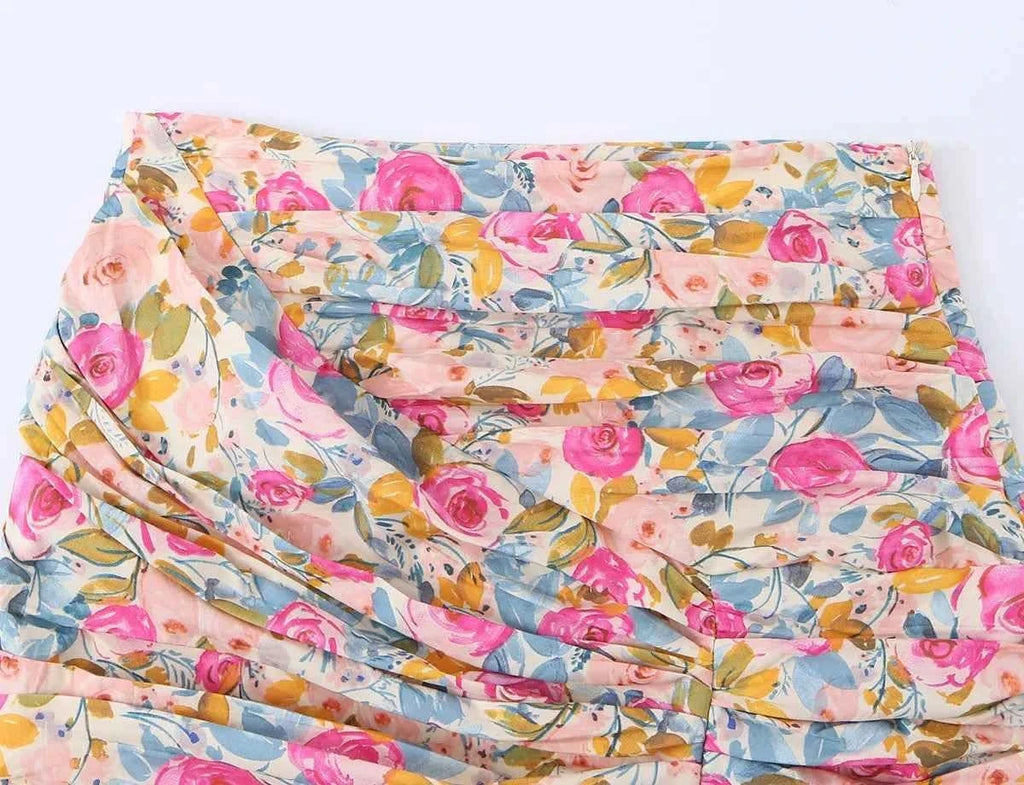 TFMLN 2026 Women Slim Pencil Skirt Casual Fashion Floral Print Bodycon Skirt Spring & Summer Folds Design Mini Street Dress