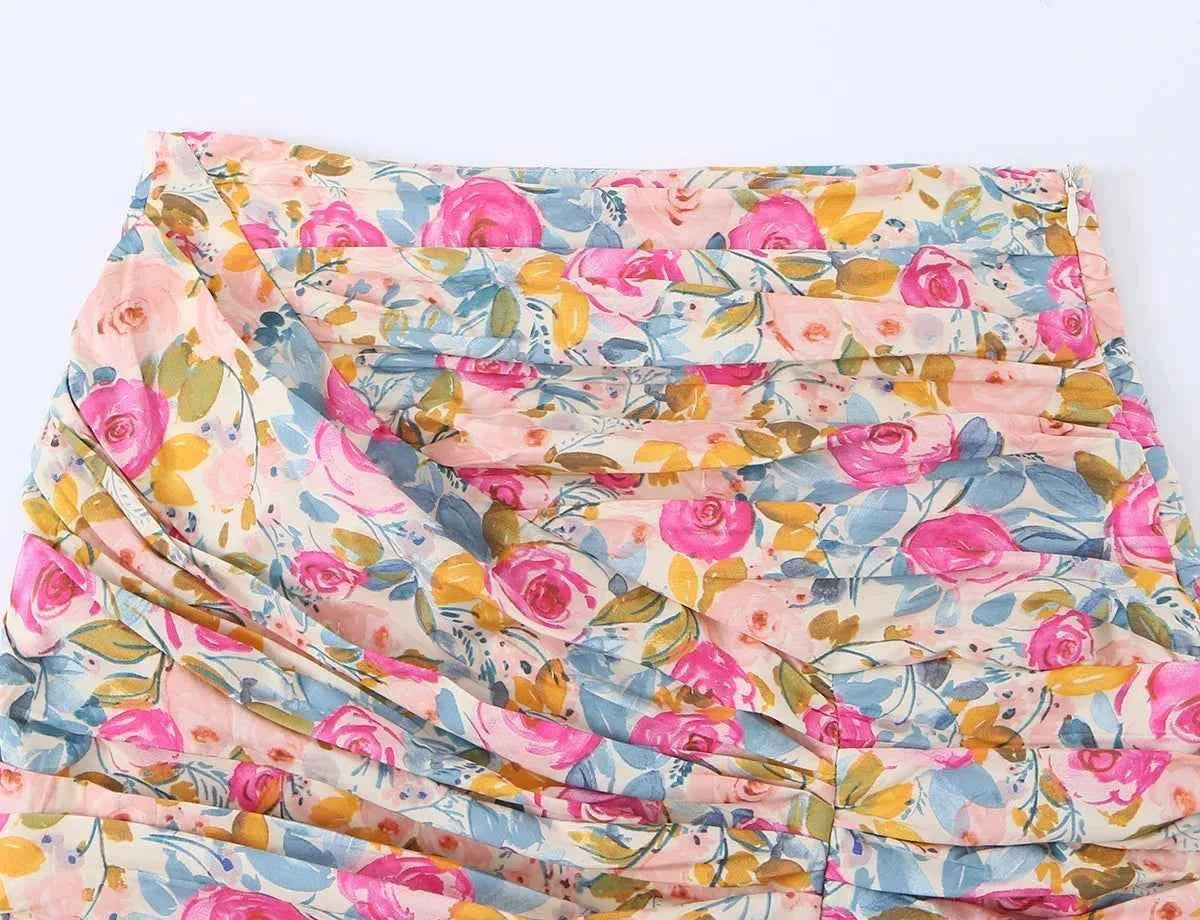 TFMLN 2026 Women Slim Pencil Skirt Casual Fashion Floral Print Bodycon Skirt Spring & Summer Folds Design Mini Street Dress