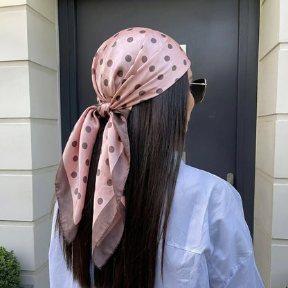 Gepunkteter Satin-Seidenschal Damen – Quadratisches Halstuch Haarband Kopftuch