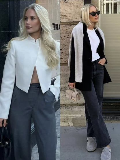Eleganter Stehkragen Blazer in Weiß – Taillierter Business-Look