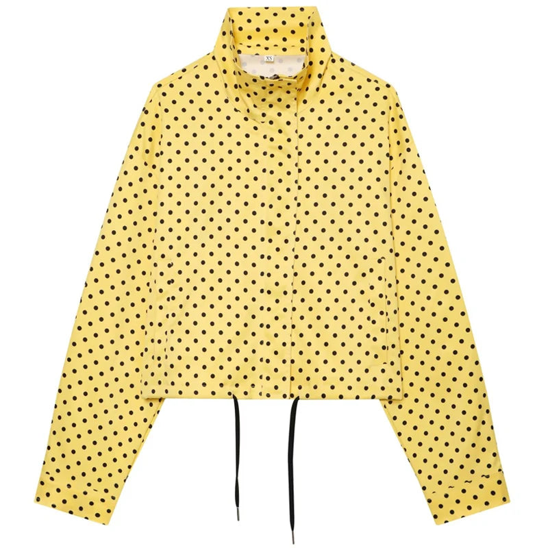 Damen Oversized Polka Dot Bomber Jacke Crop Zip-Up