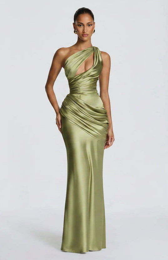 Drapiertes Satin-Maxikleid One-Shoulder - JWANOFFIZIELL