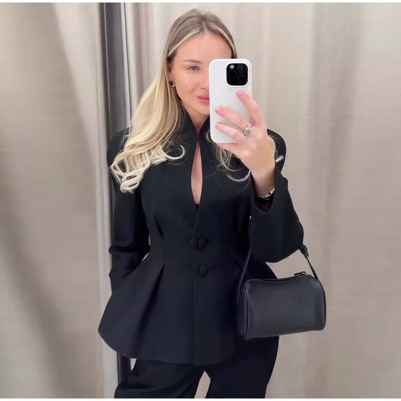 Strukturierter Hollow-Out-Blazer Damen – Langarm Tailliert Office Elegant