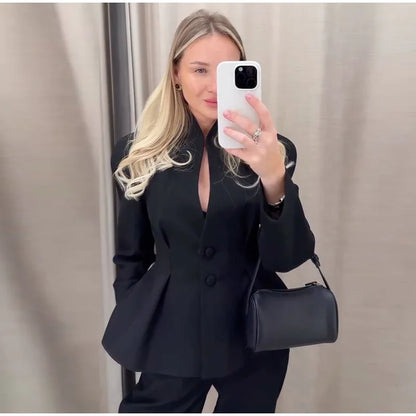 Strukturierter Hollow-Out-Blazer Damen – Langarm Tailliert Office Elegant