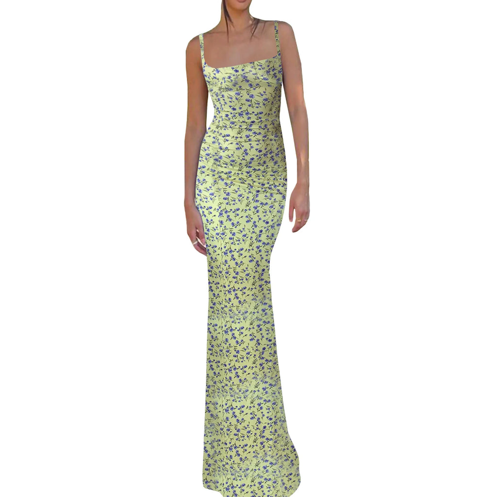 Blumen-Print Bodycon-Maxikleid Rückenfrei - JWANOFFIZIELL