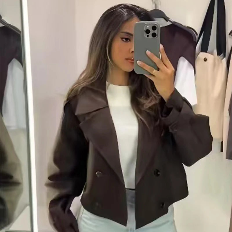 Damen Oversized Trenchcoat Zweireihig Cropped Herbst